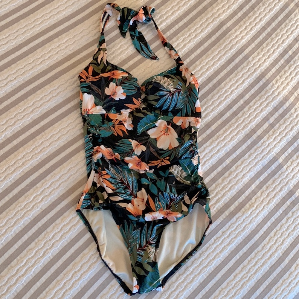 Miracle Slimming Tropical Print cutout swimsui